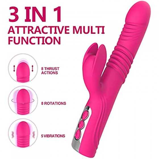 Thrusting Dildo Rabbit Vibrator for Women, Rose Licking Tongue G Spot Sex Toy Nipple with 5 Telescopic & 10 Vibration Modes,Anal
