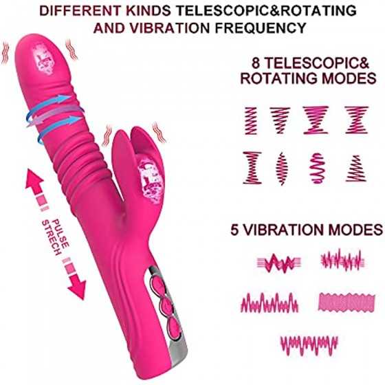 Thrusting Dildo Rabbit Vibrator for Women, Rose Licking Tongue G Spot Sex Toy Nipple with 5 Telescopic & 10 Vibration Modes,Anal