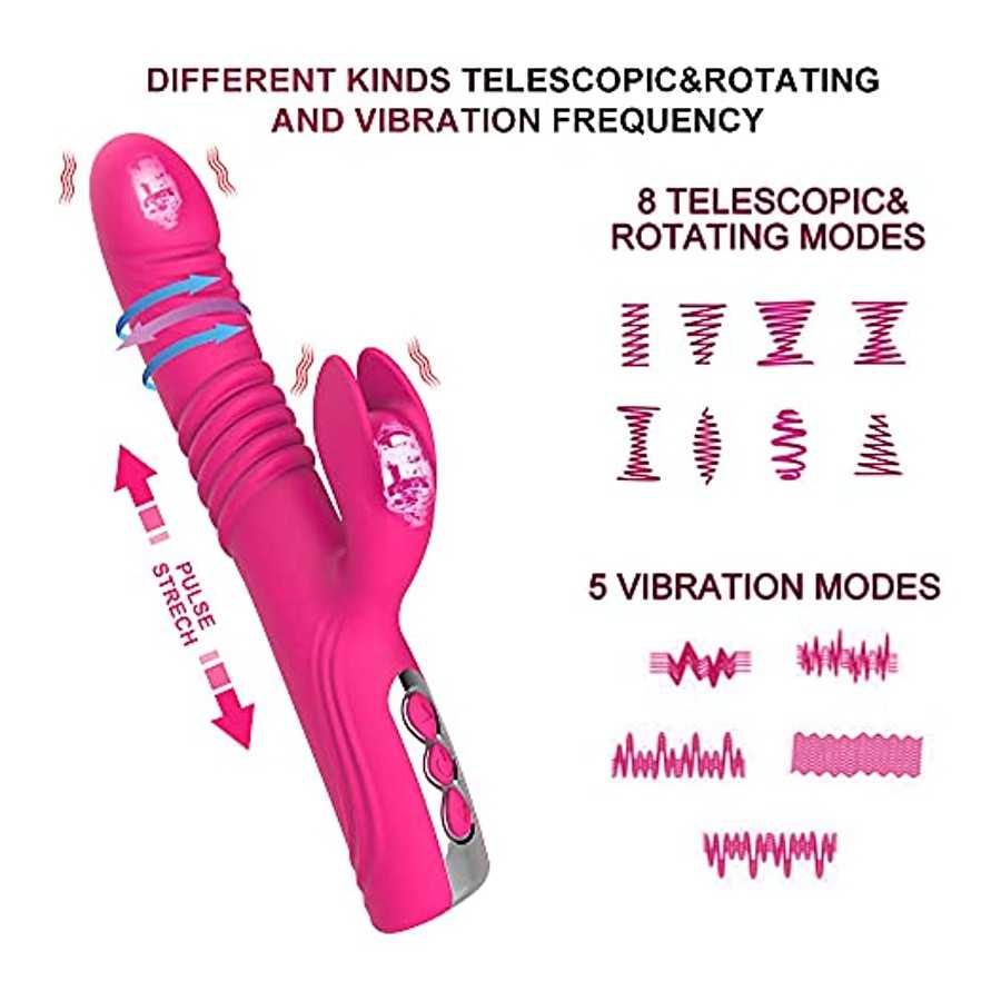 Thrusting Dildo Rabbit Vibrator for Women, Rose Licking Tongue G Spot Sex Toy Nipple with 5 Telescopic & 10 Vibration Modes,Anal