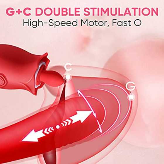 Rose Sex Toys for Women - 3 in1 Vibrator Stimulator with Sucking Cups, 3 Tongue Licking & 10 Thrusting G Spot Dildo Adult Toy fo