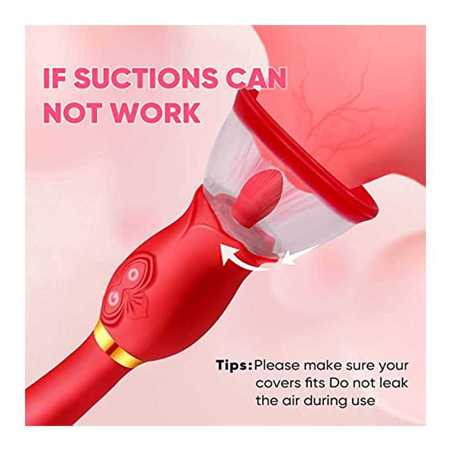 Rose Sex Toys for Women - 3 in1 Vibrator Stimulator with Sucking Cups, 3 Tongue Licking & 10 Thrusting G Spot Dildo Adult Toy fo