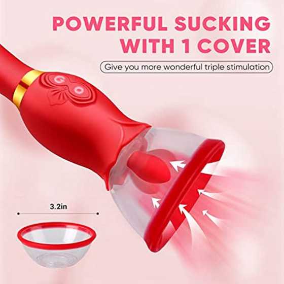 Rose Sex Toys for Women - 3 in1 Vibrator Stimulator with Sucking Cups, 3 Tongue Licking & 10 Thrusting G Spot Dildo Adult Toy fo