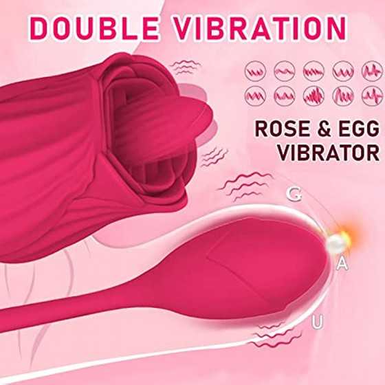 GSPROT Rose Toy Vibrator for Women, Tongue Licking Vibrator with Vibrating Egg, Clitoral Stimulator G Spot Vibrator with 10 Powe