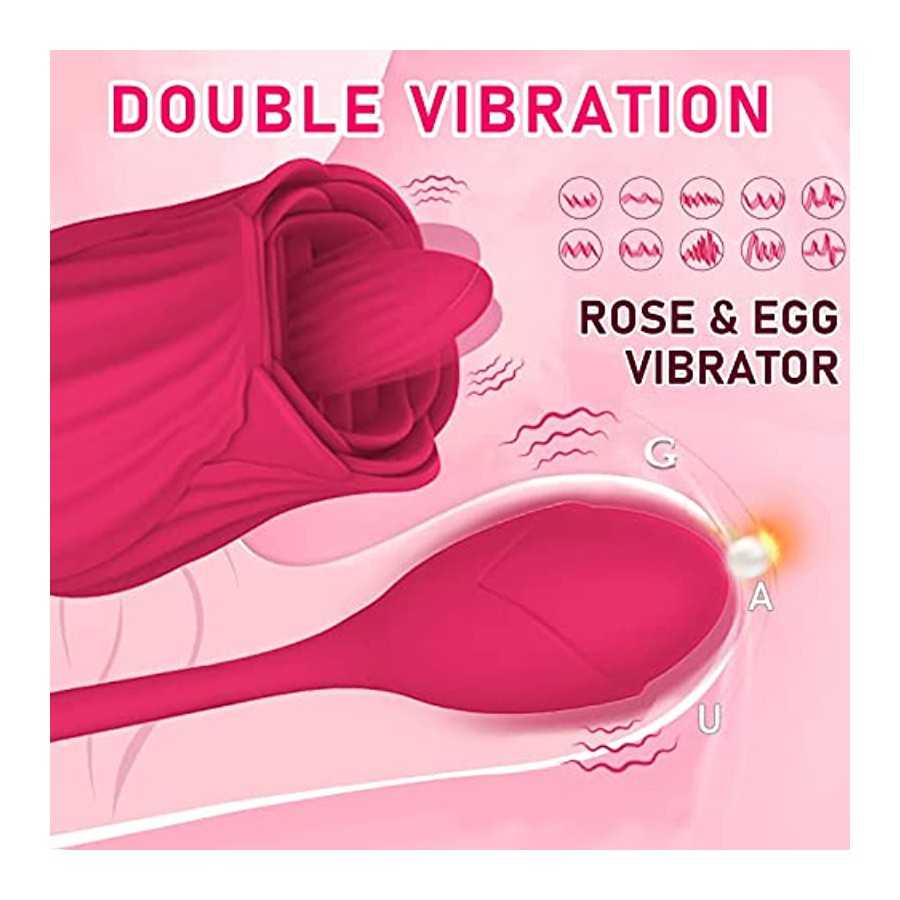 GSPROT Rose Toy Vibrator for Women, Tongue Licking Vibrator with Vibrating Egg, Clitoral Stimulator G Spot Vibrator with 10 Powe