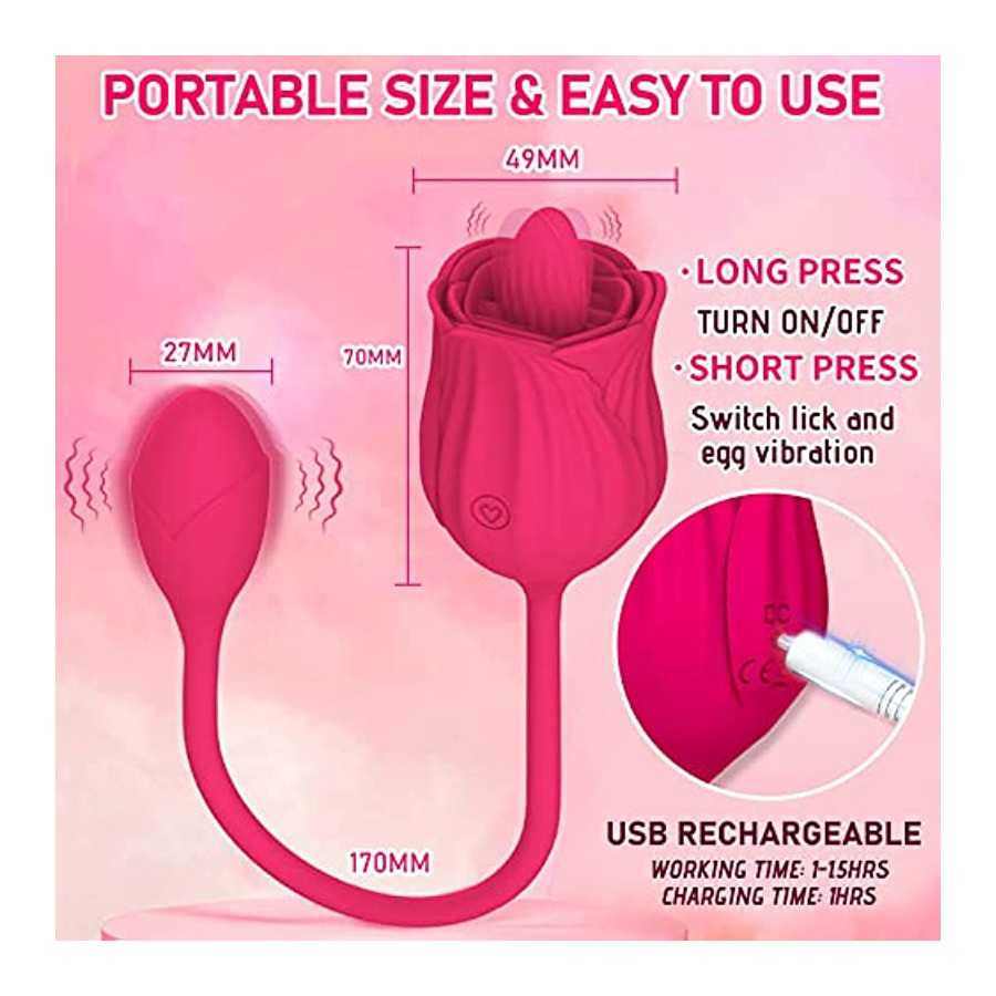 GSPROT Rose Toy Vibrator for Women, Tongue Licking Vibrator with Vibrating Egg, Clitoral Stimulator G Spot Vibrator with 10 Powe