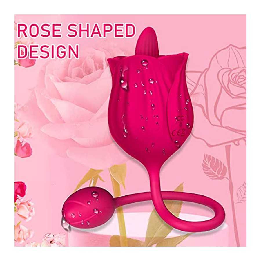 GSPROT Rose Toy Vibrator for Women, Tongue Licking Vibrator with Vibrating Egg, Clitoral Stimulator G Spot Vibrator with 10 Powe