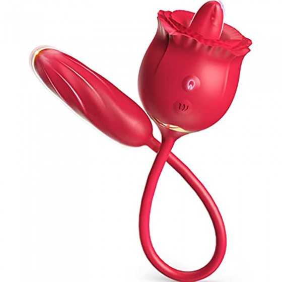 Rose Sex Stimulator for Women - 3 in 1 Upgraded Clitoral Tongue Licking Thrusting Dildo Vibrator with 9 Modes, Adult Sex Toys fo