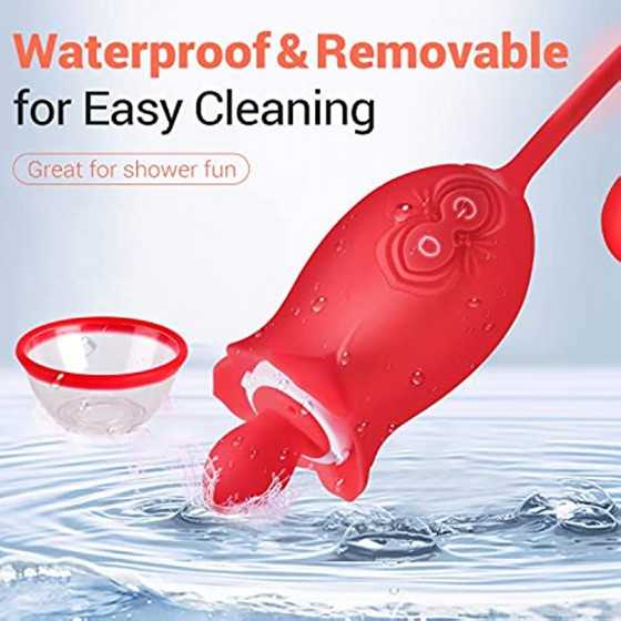 Rose Sex Toy for Womens Sex - 3in1 Vibrator with Sucking Cups Stimulator for Women, 3 Tongue Licking & 10 Thrusting Vibrator Dil