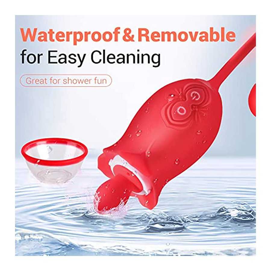 Rose Sex Toy for Womens Sex - 3in1 Vibrator with Sucking Cups Stimulator for Women, 3 Tongue Licking & 10 Thrusting Vibrator Dil