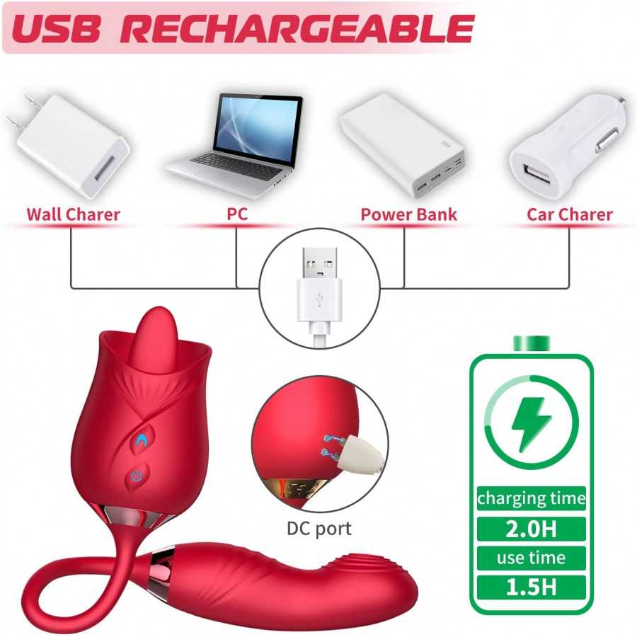 Rose Sex Toy for Women Sex - 3in1 Upgrade Rose Sex Stimulator for Women with 10 Tongue Licking & 10 Flapping Modes Vibrator Adul