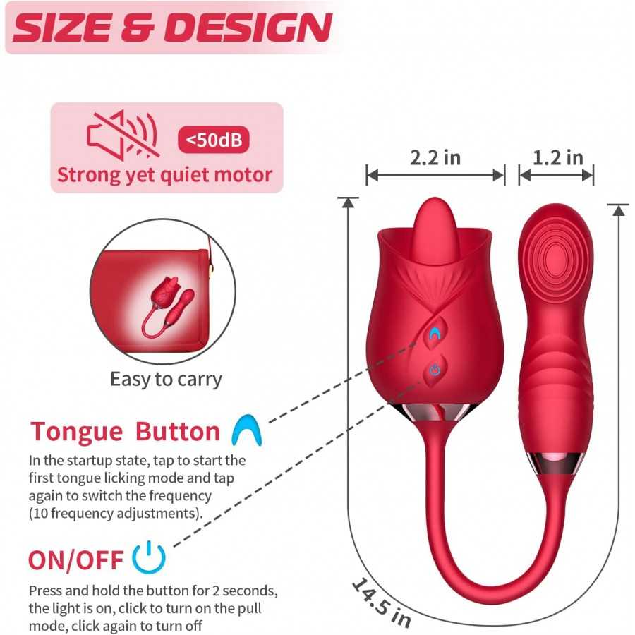 Rose Sex Toy for Women Sex - 3in1 Upgrade Rose Sex Stimulator for Women with 10 Tongue Licking & 10 Flapping Modes Vibrator Adul