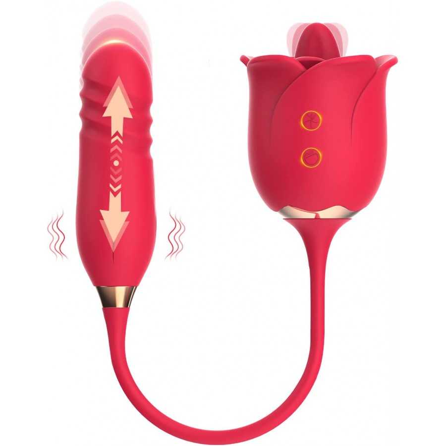 Rose Vibrator Sex Toys for Women Dildo Clitoral Stimulator Tongue Licking Thrusting G Spot with 12 Modes Man Adult Couples Wand 