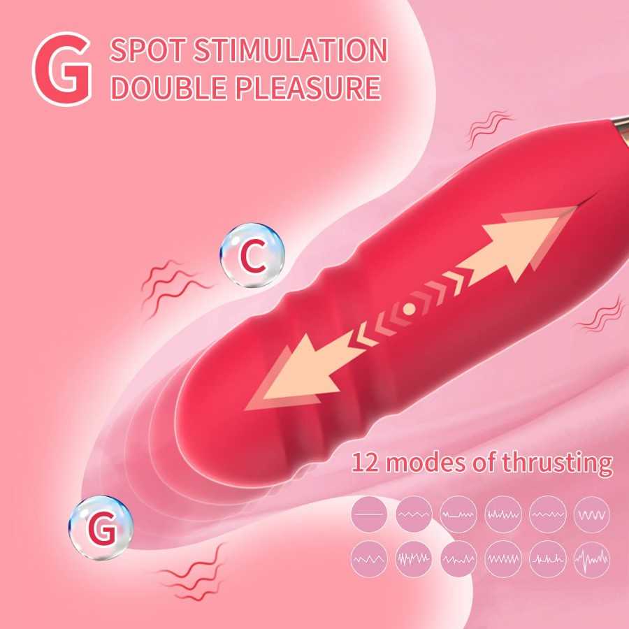 Rose Vibrator Sex Toys for Women Dildo Clitoral Stimulator Tongue Licking Thrusting G Spot with 12 Modes Man Adult Couples Wand 