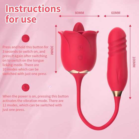 Rose Vibrator Sex Toys for Women Dildo Clitoral Stimulator Tongue Licking Thrusting G Spot with 12 Modes Man Adult Couples Wand 