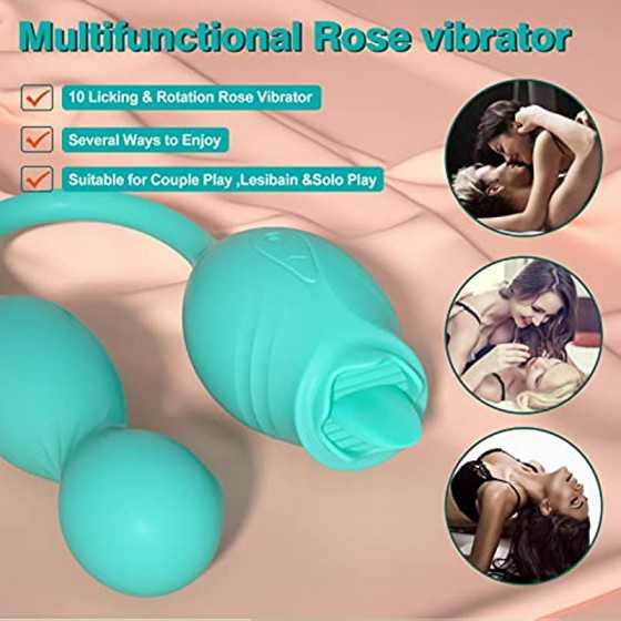 Rose Toy Vibrator for Woman, Bullet Vibration Egg with 10 Licking & Rotation Modes for Clitoralis Nipple Stimulator, Vibrating R