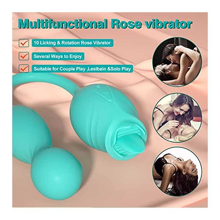 Rose Toy Vibrator for Woman, Bullet Vibration Egg with 10 Licking & Rotation Modes for Clitoralis Nipple Stimulator, Vibrating R