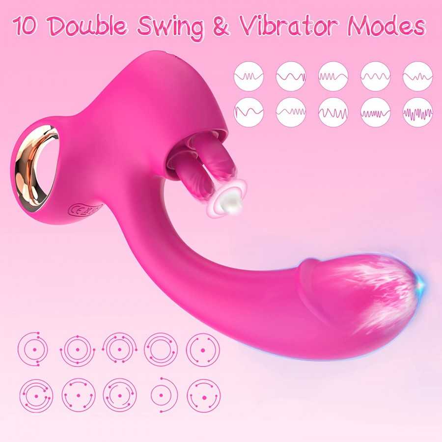 Clitoral G Spot Vibrator for Women, Double Licking Clit Vibrator with 10 Swing & Vibrating Modes Rechargeable Realistic Dildo Vi
