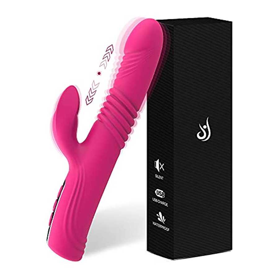 Thrusting Dildo G Spot Rabbit Vibrator, Adult Sex Toys Bunny Ears for Clitoris G-spot, Realistic Dildo Anal Vibrator with Vibrat