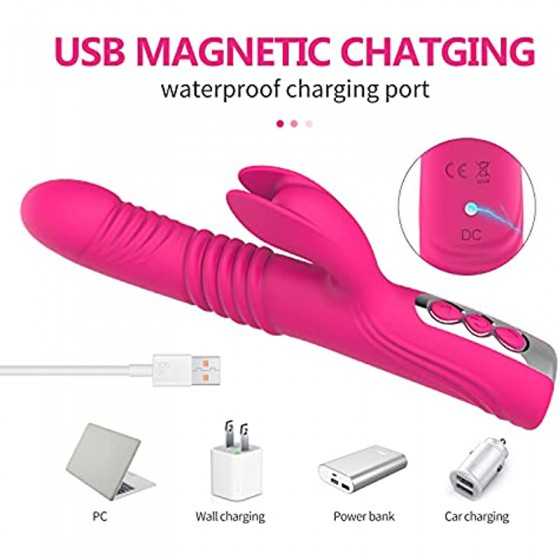 Thrusting Dildo G Spot Rabbit Vibrator, Adult Sex Toys Bunny Ears for Clitoris G-spot, Realistic Dildo Anal Vibrator with Vibrat
