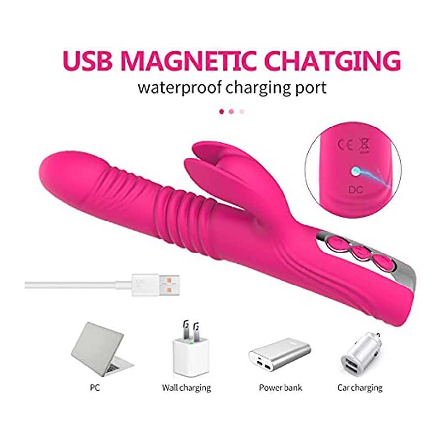 Thrusting Dildo G Spot Rabbit Vibrator, Adult Sex Toys Bunny Ears for Clitoris G-spot, Realistic Dildo Anal Vibrator with Vibrat
