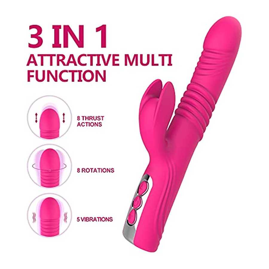 Thrusting Dildo G Spot Rabbit Vibrator, Adult Sex Toys Bunny Ears for Clitoris G-spot, Realistic Dildo Anal Vibrator with Vibrat