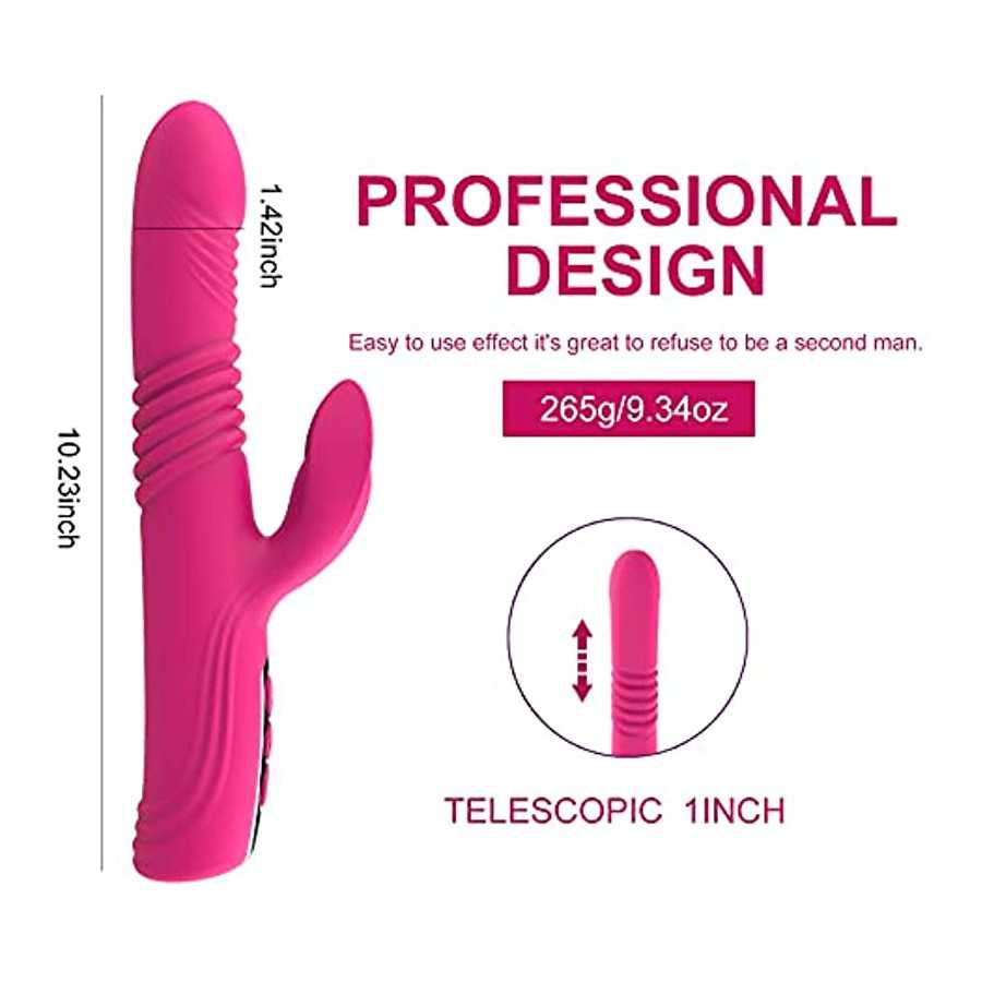 Thrusting Dildo G Spot Rabbit Vibrator, Adult Sex Toys Bunny Ears for Clitoris G-spot, Realistic Dildo Anal Vibrator with Vibrat