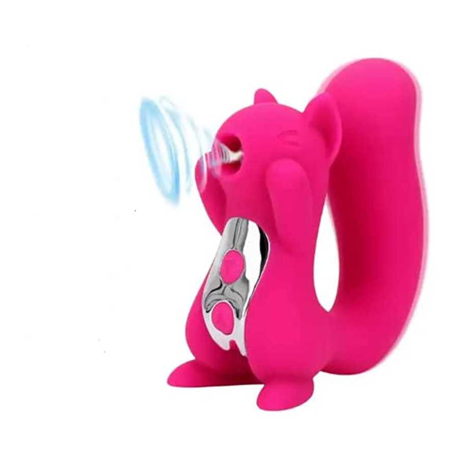 Dual Pleasure Hot Pink Squirrel Vibrator and Air-Pulse Clitoral Stimulator, Clitoral Sucking, Vibrator, Pressure-Wave Technology