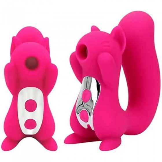 Dual Pleasure Hot Pink Squirrel Vibrator and Air-Pulse Clitoral Stimulator, Clitoral Sucking, Vibrator, Pressure-Wave Technology