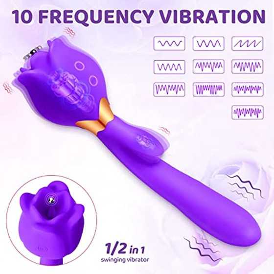 Rose Toy Vibrator for Woman, 3 in 1 Clitoral Stimulator Thrusting G Spot Dildo Vibrator with 10 Modes, Rose Adult Sex Toys Game,