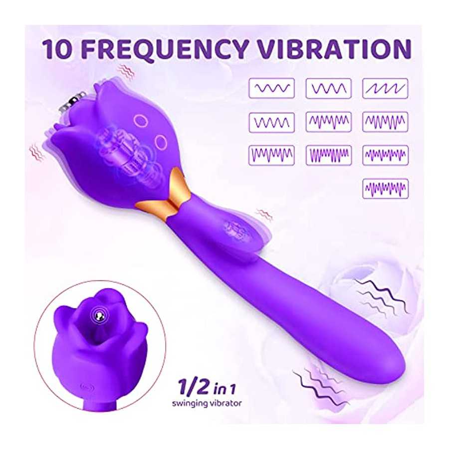 Rose Toy Vibrator for Woman, 3 in 1 Clitoral Stimulator Thrusting G Spot Dildo Vibrator with 10 Modes, Rose Adult Sex Toys Game,