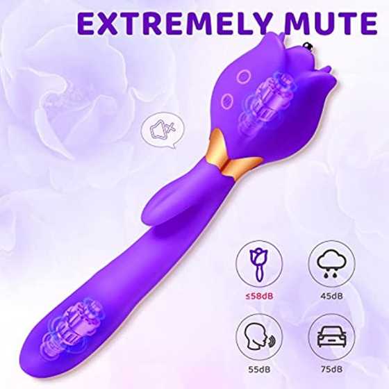 Rose Toy Vibrator for Woman, 3 in 1 Clitoral Stimulator Thrusting G Spot Dildo Vibrator with 10 Modes, Rose Adult Sex Toys Game,