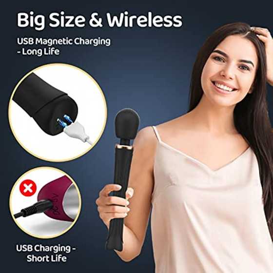 Powerful Vibrator for Women, Personal Wand Massager, Waterproof, Wireless, USB Rechargeable with 5 Speeds & 20 Vibration Modes. 