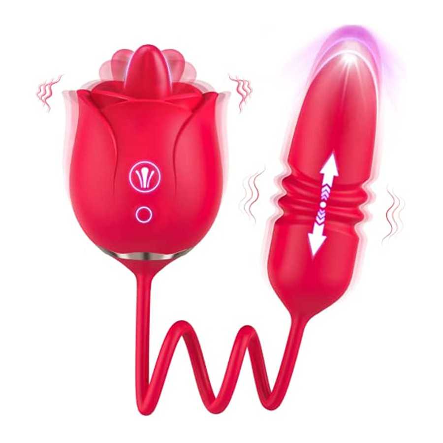 Rose Sex Toy Adult Toys - Toys for Women's Sex with Thrusting Dildo, 9 Licking & 9 Thrusting Rose Vibrator, G Spot Vibrators Wom