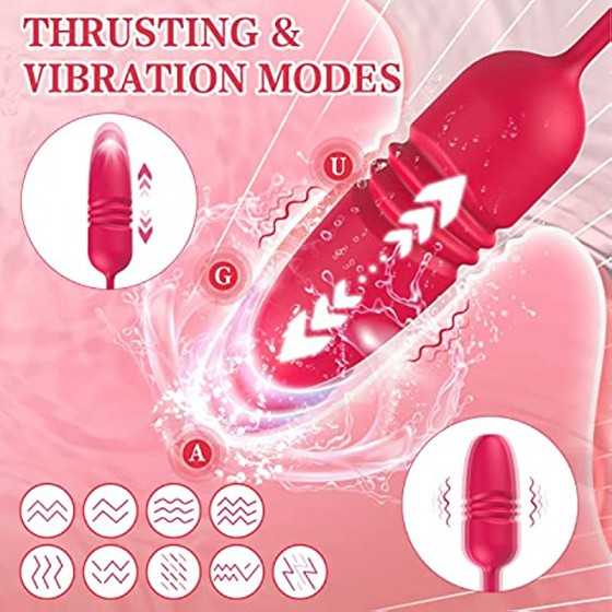 Rose Sex Toy Adult Toys - Toys for Women's Sex with Thrusting Dildo, 9 Licking & 9 Thrusting Rose Vibrator, G Spot Vibrators Wom