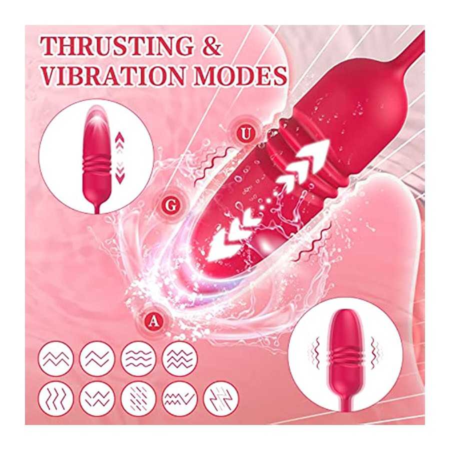 Rose Sex Toy Adult Toys - Toys for Women's Sex with Thrusting Dildo, 9 Licking & 9 Thrusting Rose Vibrator, G Spot Vibrators Wom