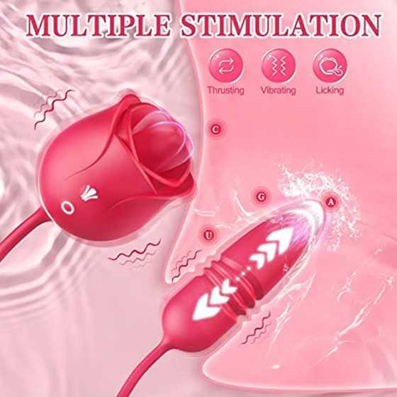 Rose Sex Toy Adult Toys - Toys for Women's Sex with Thrusting Dildo, 9 Licking & 9 Thrusting Rose Vibrator, G Spot Vibrators Wom
