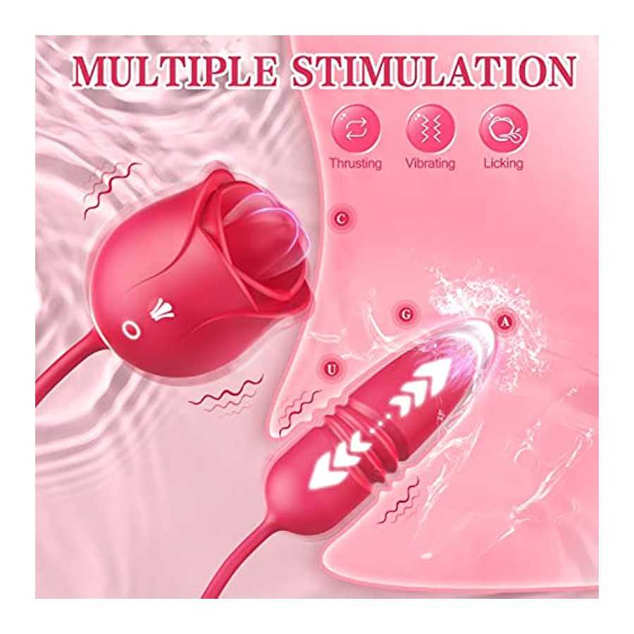Rose Sex Toy Adult Toys - Toys for Women's Sex with Thrusting Dildo, 9 Licking & 9 Thrusting Rose Vibrator, G Spot Vibrators Wom