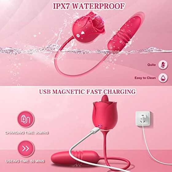 Rose Sex Toy Adult Toys - Toys for Women's Sex with Thrusting Dildo, 9 Licking & 9 Thrusting Rose Vibrator, G Spot Vibrators Wom