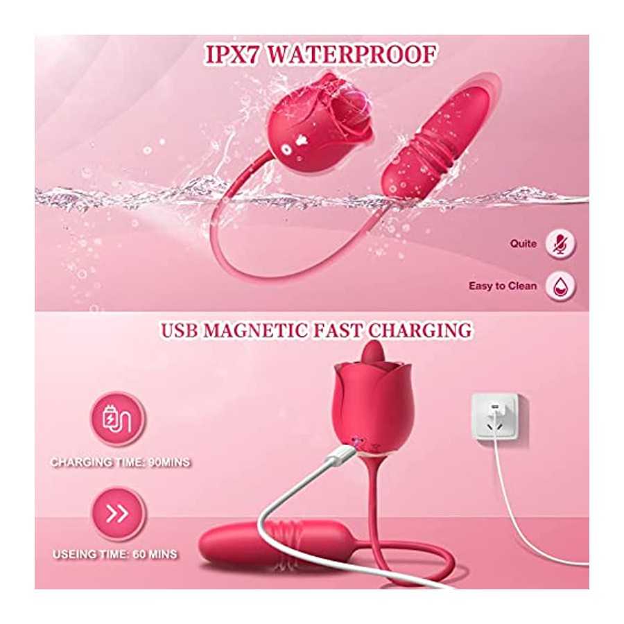 Rose Sex Toy Adult Toys - Toys for Women's Sex with Thrusting Dildo, 9 Licking & 9 Thrusting Rose Vibrator, G Spot Vibrators Wom