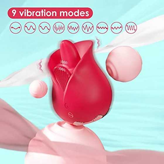 Rose Vibrator Sex Toys for Women, Rose Sex Stimulator for Women with 9 Licking & 9 Vibrating Modes, Dual Tongue Clitoral G Spot 