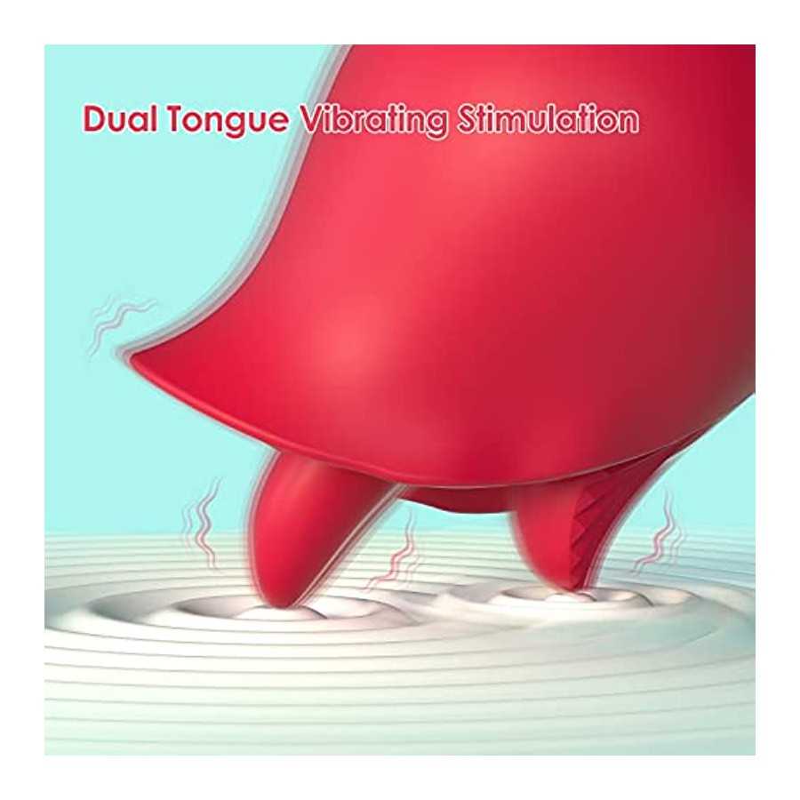 Rose Vibrator Sex Toys for Women, Rose Sex Stimulator for Women with 9 Licking & 9 Vibrating Modes, Dual Tongue Clitoral G Spot 