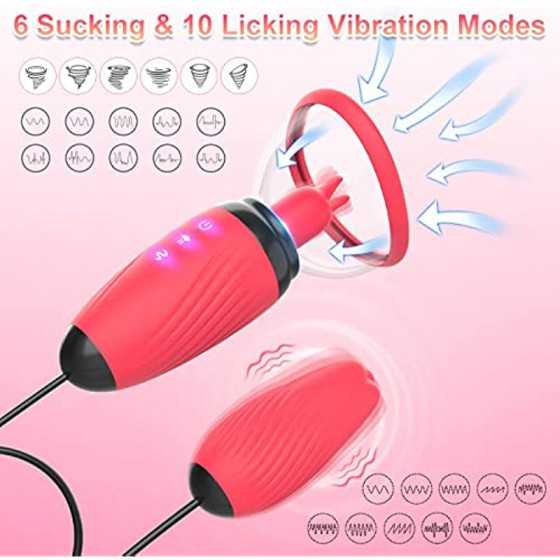 Sucking Vibrator, Clitoral Licking G Spot Bullet Vibrator with 6 Suction & 10 Vibration Modes, Nipple Breast Rose Sex Stimulator