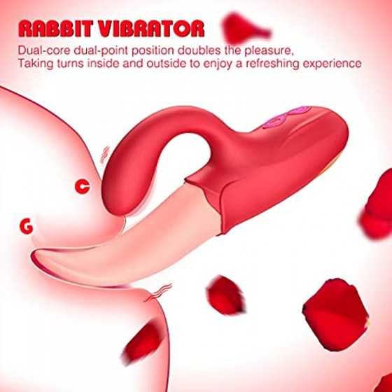 Clitoral Tongue Licking Vibrator, Rose Toy 2 in 1 for Women,G-spot Nipple Stimulator with 10 Vibration Modes Dildo Vibrators Adu