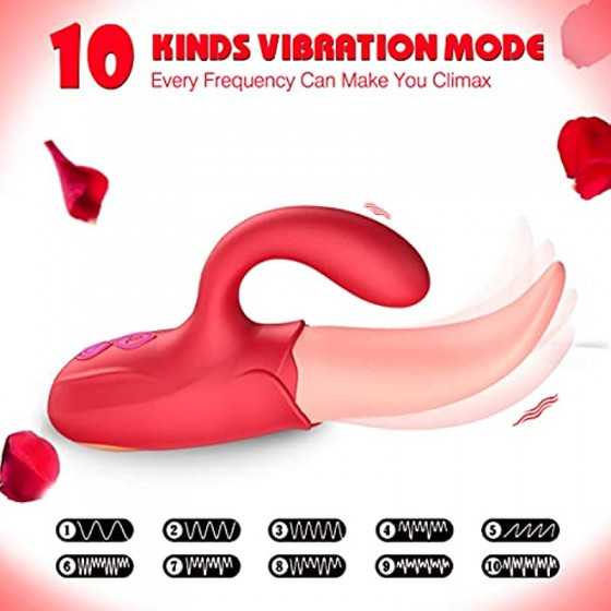Clitoral Tongue Licking Vibrator, Rose Toy 2 in 1 for Women,G-spot Nipple Stimulator with 10 Vibration Modes Dildo Vibrators Adu