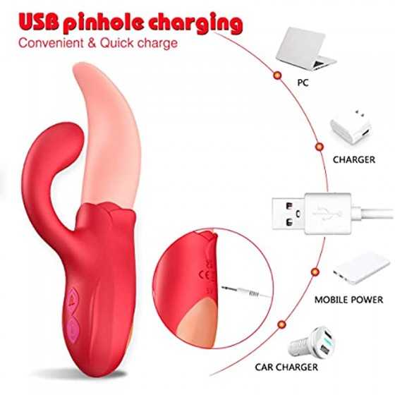 Clitoral Tongue Licking Vibrator, Rose Toy 2 in 1 for Women,G-spot Nipple Stimulator with 10 Vibration Modes Dildo Vibrators Adu
