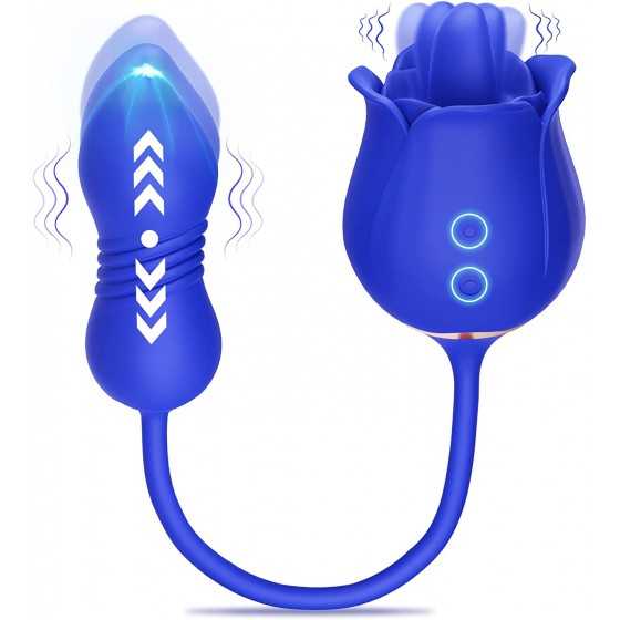 Rose Sex Toys with Thrusting Dildo - 3 in 1 Adult Toys Clitoral G Spot Vibrator Rose Sex Stimulator for Women with 9 Tongue Lick