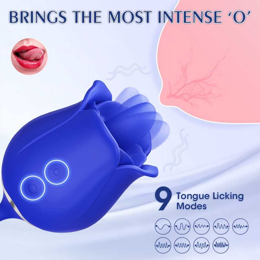 Rose Sex Toys with Thrusting Dildo - 3 in 1 Adult Toys Clitoral G Spot Vibrator Rose Sex Stimulator for Women with 9 Tongue Lick
