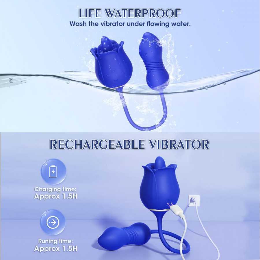 Rose Sex Toys with Thrusting Dildo - 3 in 1 Adult Toys Clitoral G Spot Vibrator Rose Sex Stimulator for Women with 9 Tongue Lick