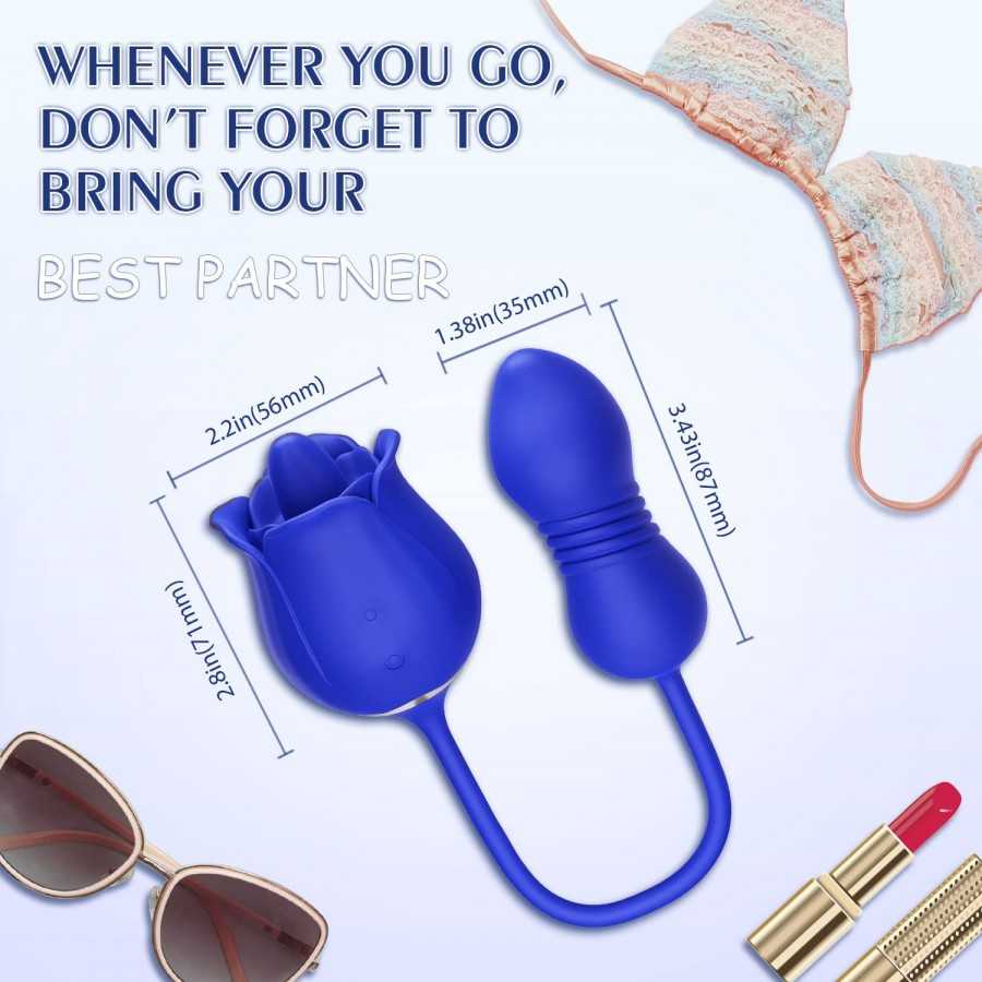 Rose Sex Toys with Thrusting Dildo - 3 in 1 Adult Toys Clitoral G Spot Vibrator Rose Sex Stimulator for Women with 9 Tongue Lick