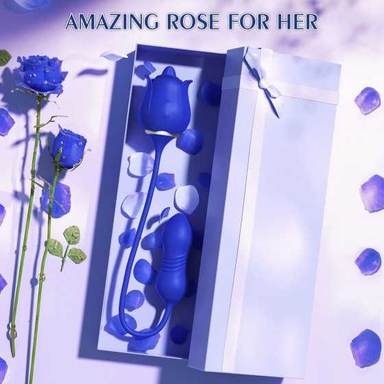 Rose Sex Toys with Thrusting Dildo - 3 in 1 Adult Toys Clitoral G Spot Vibrator Rose Sex Stimulator for Women with 9 Tongue Lick